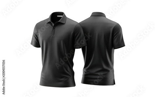 Black polo shirt isolated on transparent background, front and back view, short sleeve, casual wear, fashion template for design and branding