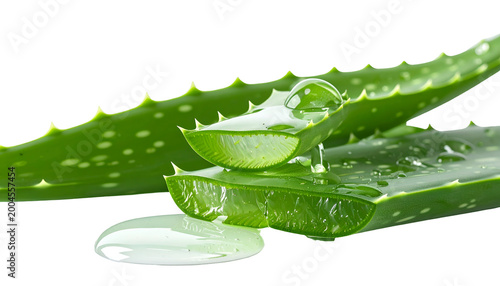 Close-up of cut aloe vera leaves with glistening gel against a black background
