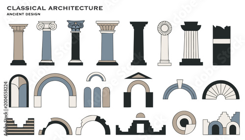Foto Minimalist classical architectural icons with abstract greek columns and roman s