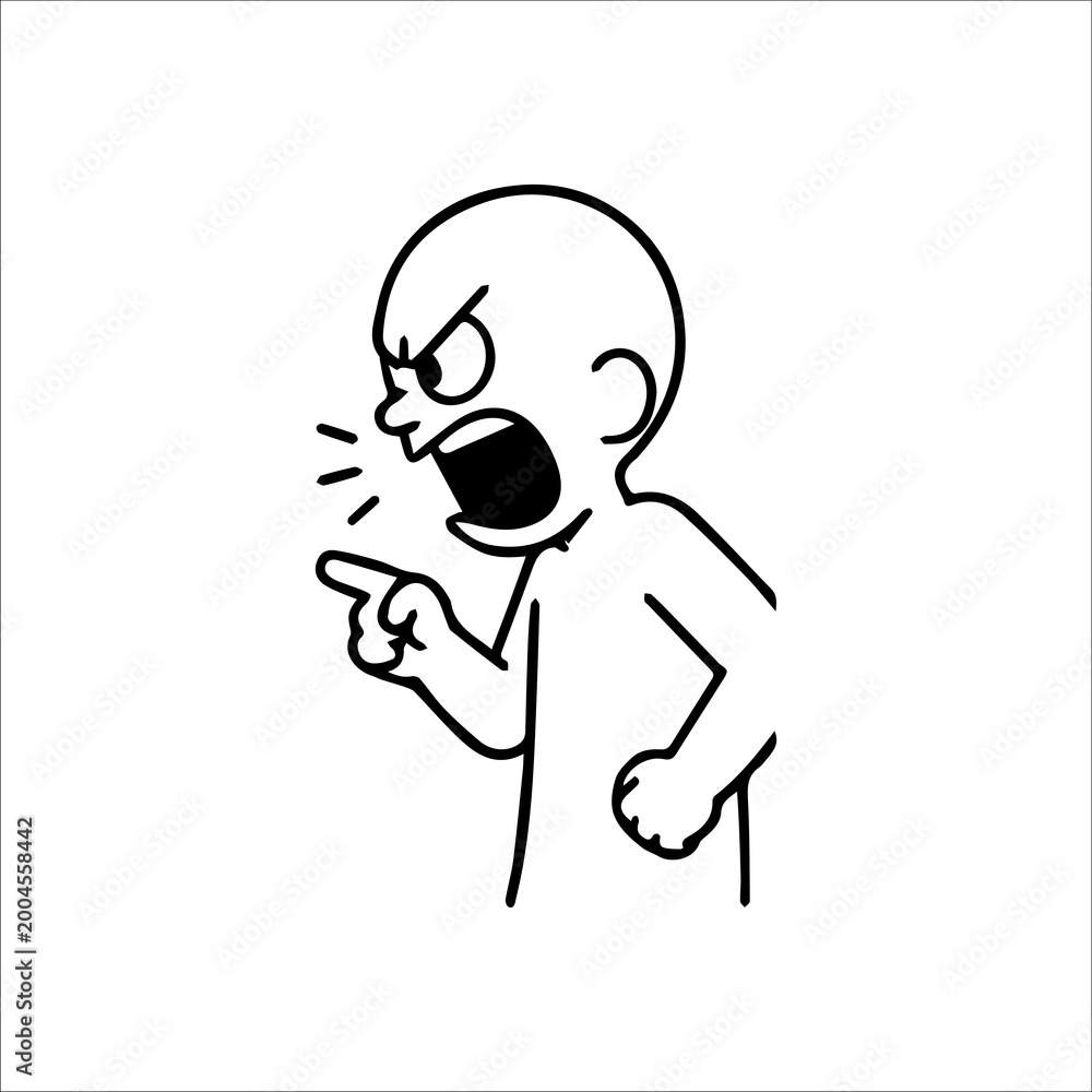 Fototapeta premium Cartoon character with rage expression, black and white vector