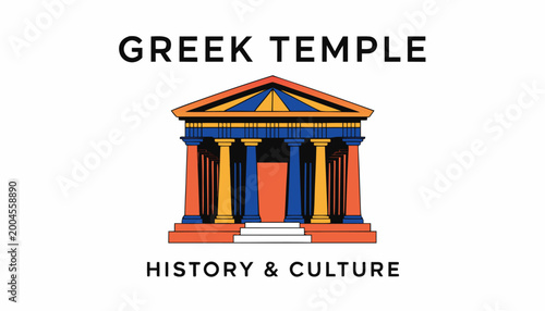 Schilderij op canvas Stylized Greek temple building with columns pediment history and culture