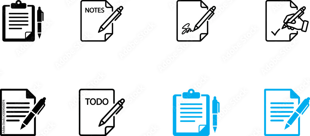 Fototapeta premium Document and pen icons a silhouette collection for writing and office tasks