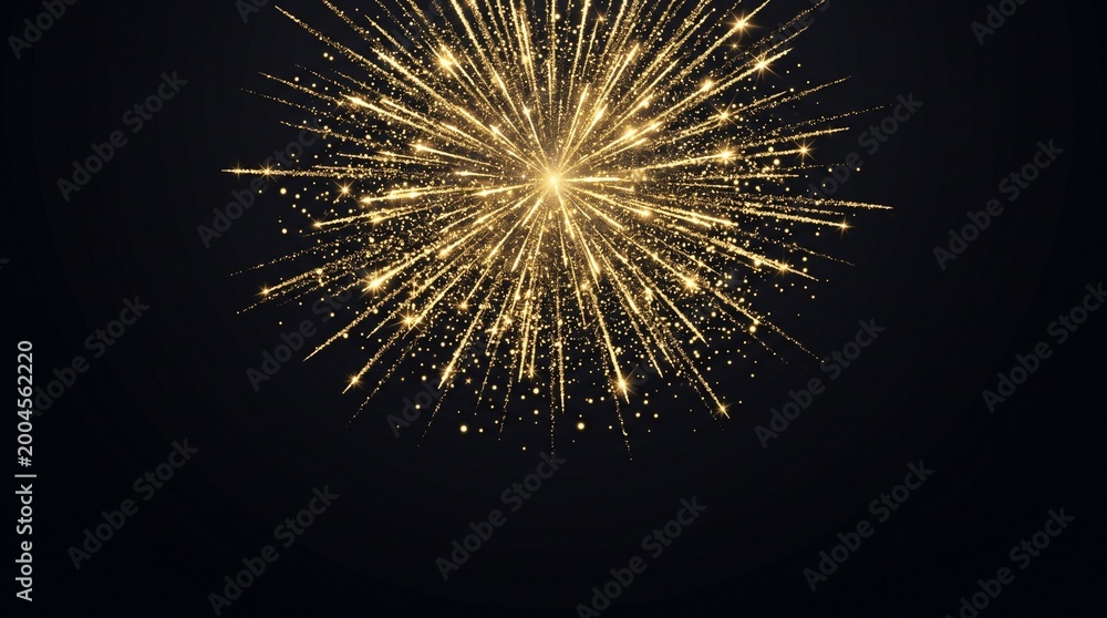 Obraz premium Sparkling golden explosion on a dark backdrop, creating an elegant professional presentation background for festive events and luxury themes