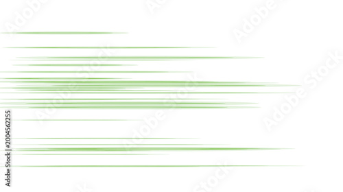 Dynamic green speed lines background, fast horizontal motion blur effect vector illustration on white