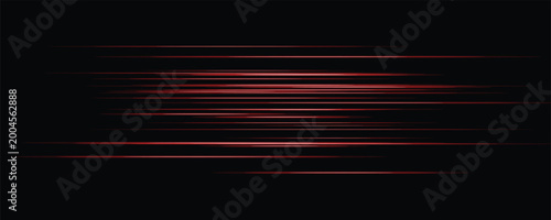 Intense red glowing horizontal speed lines isolated on dark background, fast action motion blur vector illustration