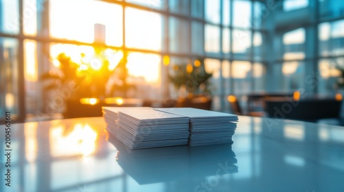 Stack of white health insurance cards on a reflective table