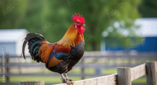Vibrant rooster portrait a colorful farmyard bird in natural setting