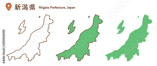 新潟県の地図イラストセット｜日本地図・都道府県・中部地方