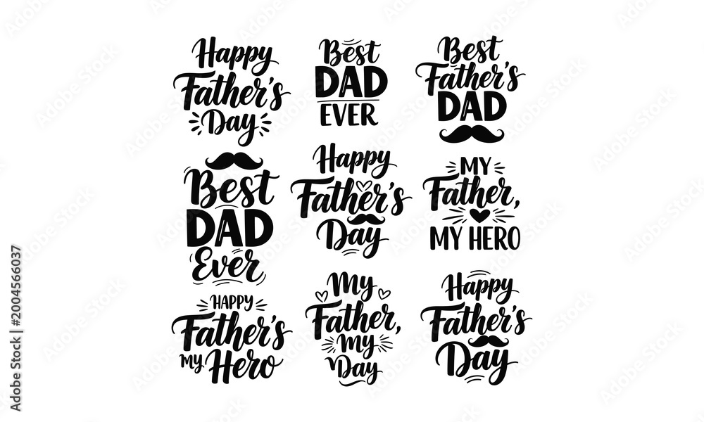 Obraz premium Happy father's day typography collection with brushstroke and hand lettered style