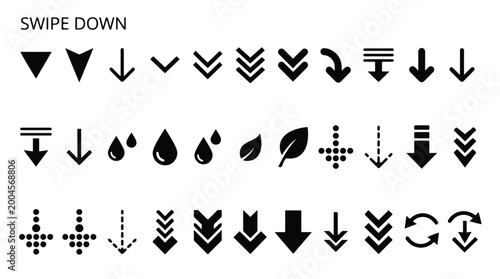 Fotografie Swipe down arrow icons set, scroll down button signs