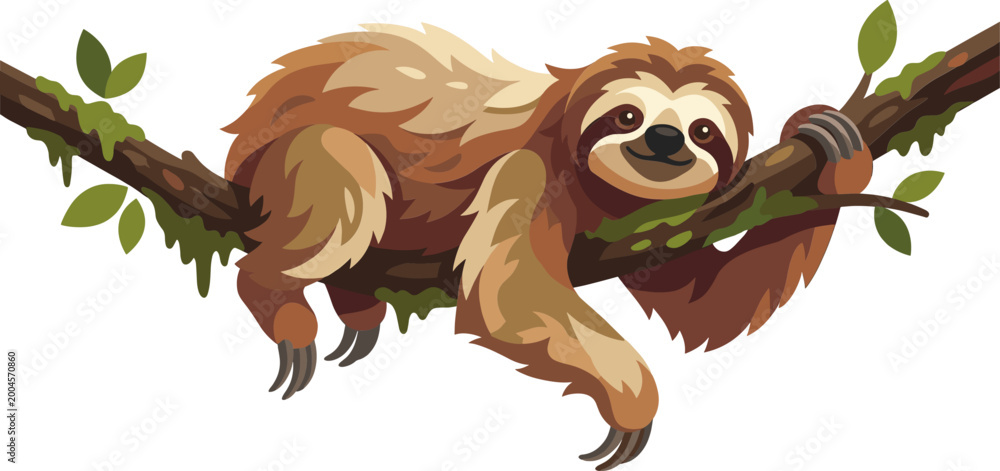 Fototapeta premium Brown sloth resting comfortably along a thick tree limb