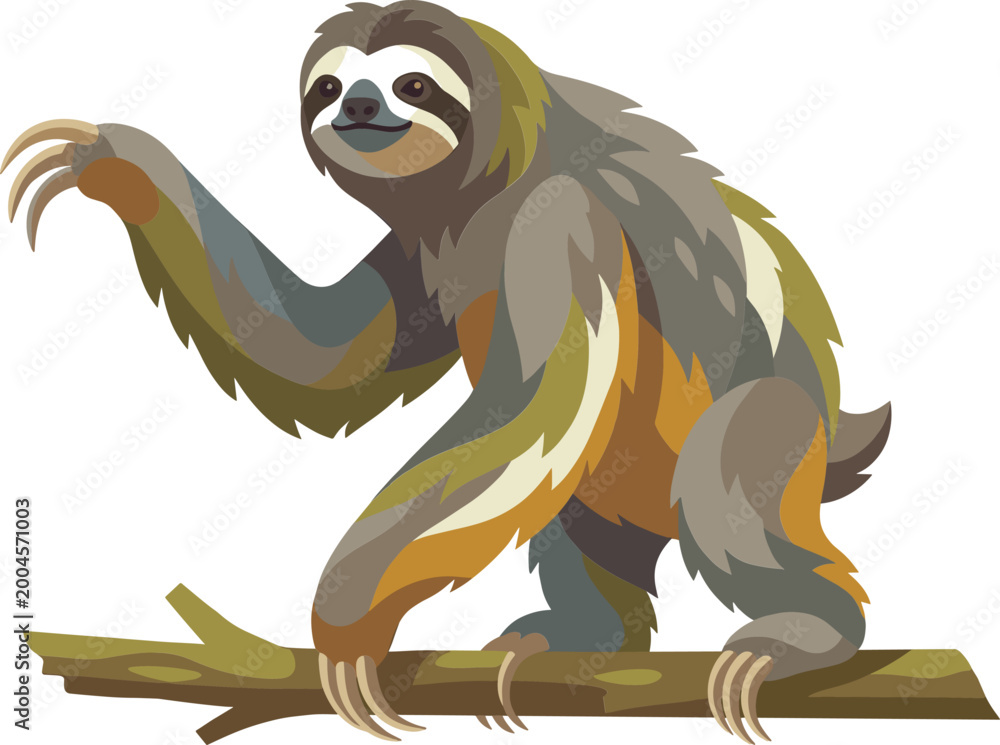 Fototapeta premium Curious sloth sitting on branch and reaching out
