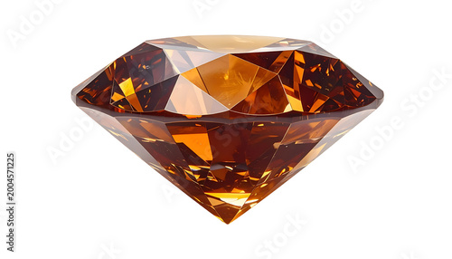 A radiant, faceted gemstone of orange-brown hue against a deep black background