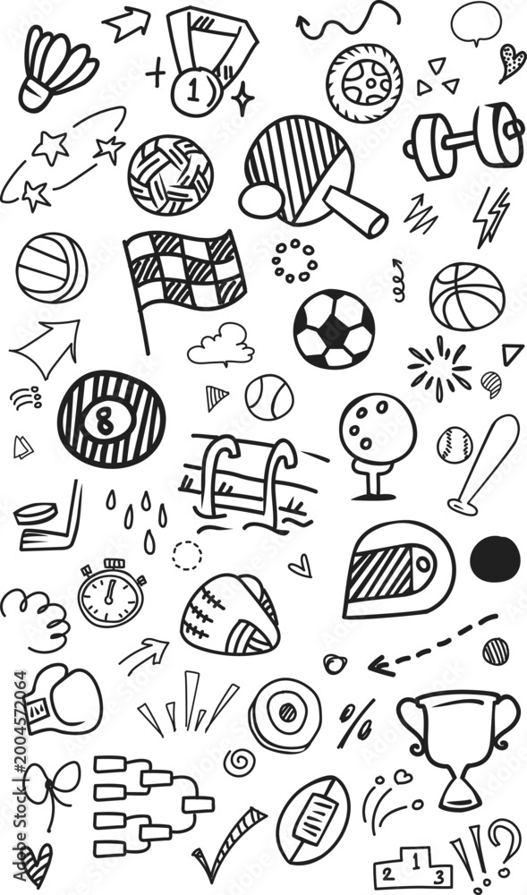 Obraz premium Vertical Background of Sports Equipment and Athletic Icons