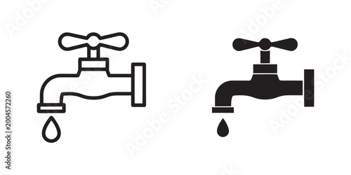 Fotografía water tap with falling droplet vector, water faucet with a single droplet fallin