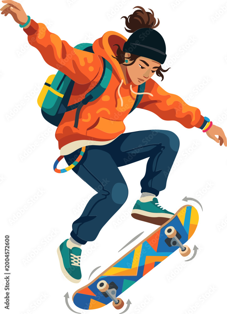 Fototapeta premium Skateboarder performing an aerial trick jump in mid-air