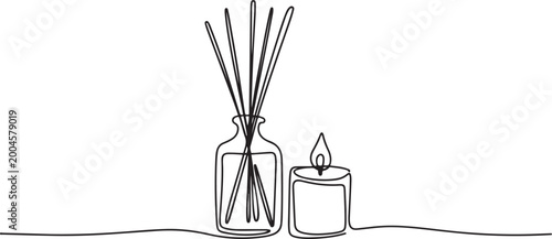 Obraz na plátně Continuous one line drawing of Candle and Reed Diffuser Oil