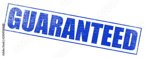 Blue Guaranteed stamp in distressed texture on white background for business assurance on Transparent Background