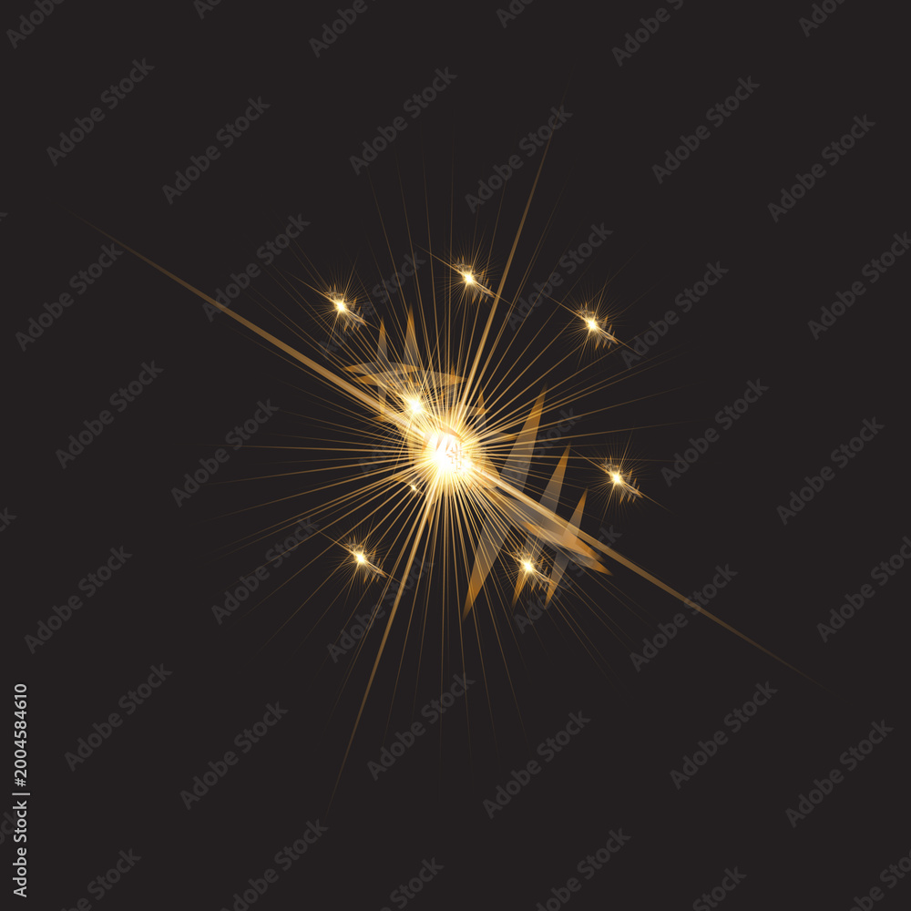 Obraz premium Dynamic Golden Light Burst with Radiant Beams and Sparkling Flares 