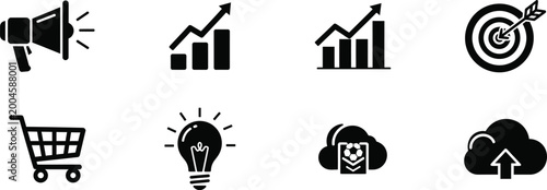 Business and marketing icons set isolated on transparent background representing growth and strategy