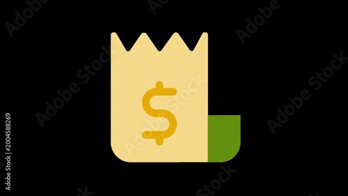 Yellow paper bag with dollar sign and green leaf eco friendly shopping icon