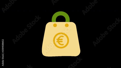 Yellow shopping bag with green handle and euro symbol on front  online shopping