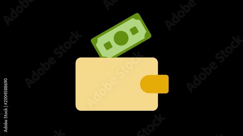 Yellow wallet with orange cash sticking out  simple icon
