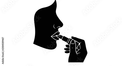 Quadro em tela Applying Lipstick Silhouette: A sleek, minimalist silhouette depicts a person delicately applying lipstick to their lips, an elegant portrayal of self-care and beauty ritual