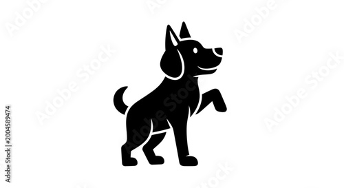 Photos A playful black silhouette of a dog lifting one paw as if to shake hands on a white background