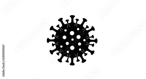 Canvas-taulu A distinct black silhouette illustration of a virus particle, resembling the SARS-CoV-2 coronavirus, representing disease or pandemic