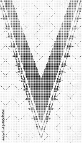 Abstract halftone v shape letter design with geometric zigzag pattern