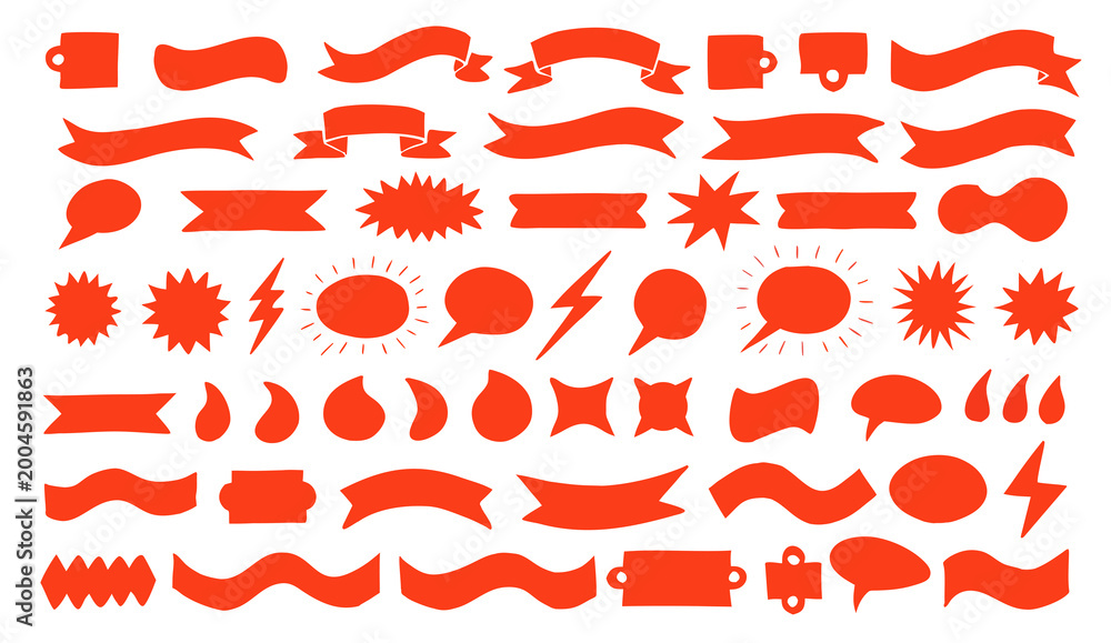 Naklejka premium Red banners speech bubbles and tags set
