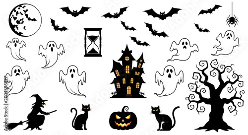 Fotografía Black Halloween icons on white.