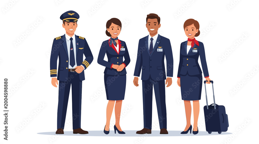 Obraz premium Airline flight attendants and pilot team.