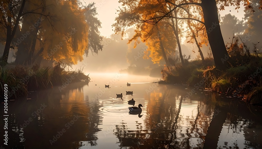 Obraz premium Misty river at sunrise