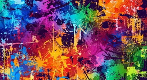 Colorful abstract paint splatters and brush strokes vector illustration