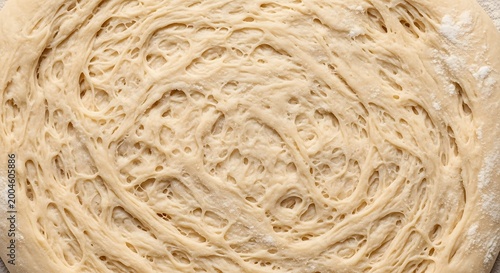 Close-up of Raw Bread Dough with Gluten Strands and Air Bubbles