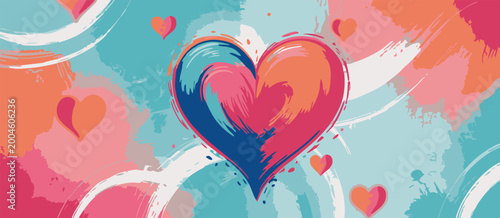 Konstfotografi heart vibrant mixed media heart with central focal paint splatter