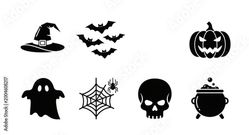 Tableau sur toile Black Halloween icons on white background.