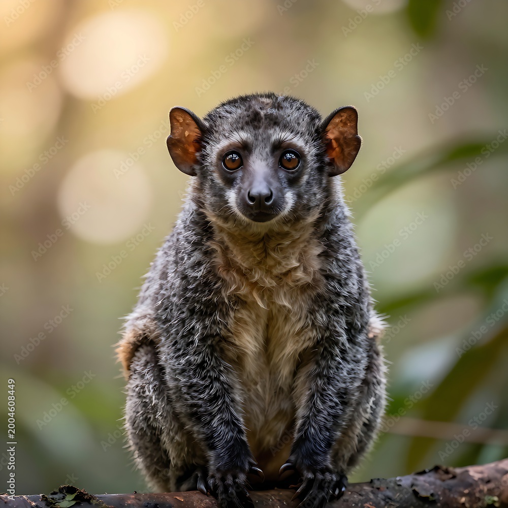 Fototapeta premium Aye-aye lemur sitting on a tree branch in the rainforest