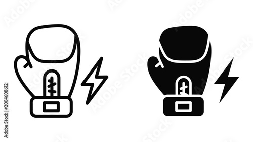 Schilderij op canvas Boxing gloves with lightning bolt energy icon
