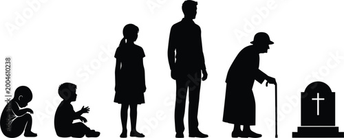 Obraz na płótnie Human Life Cycle Silhouette Series from Childhood to Old Age, Including Death an