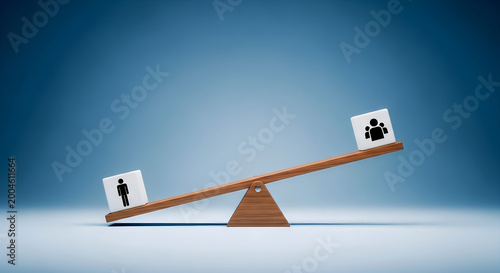 Seesaw balancing one person against three person symbolizing inequality or imbalance in representation