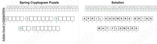 Slika na platnu Spring Cryptogram Puzzle with Solution - April Showers Bring May Flowers