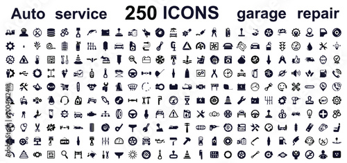 Collection of 250 auto service and garage repair icons with service station car repair auto parts vehicle maintenance icon library service symbols