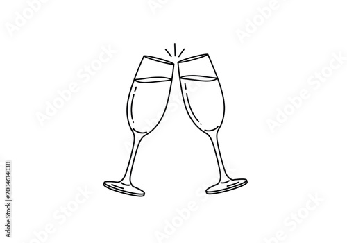 Bild auf Leinwand Two clinking champagne glasses in continuous line art celebrating a special occa