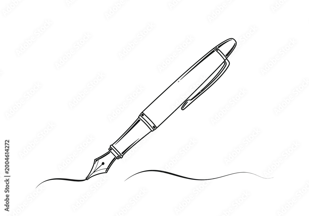 Fototapeta premium Elegant fountain pen drawing a smooth, wavy line with classic nib, evokes concep