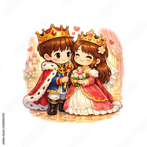 Cute king and queen style cartoon characters with crowns and royal outfits. Ideal for fantasy, kids stories, and premium designs