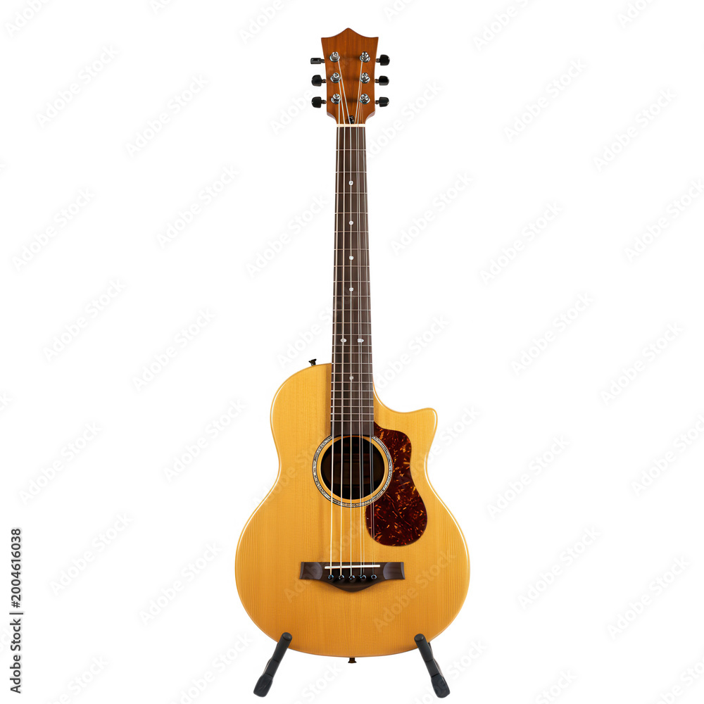 Obraz premium Acoustic bass guitar on a stand isolated on transparent background
