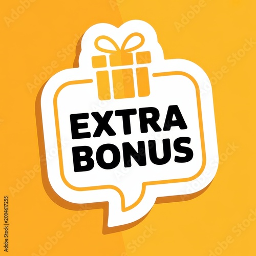 Extra bonus promotional sticker with gift icon on orange background